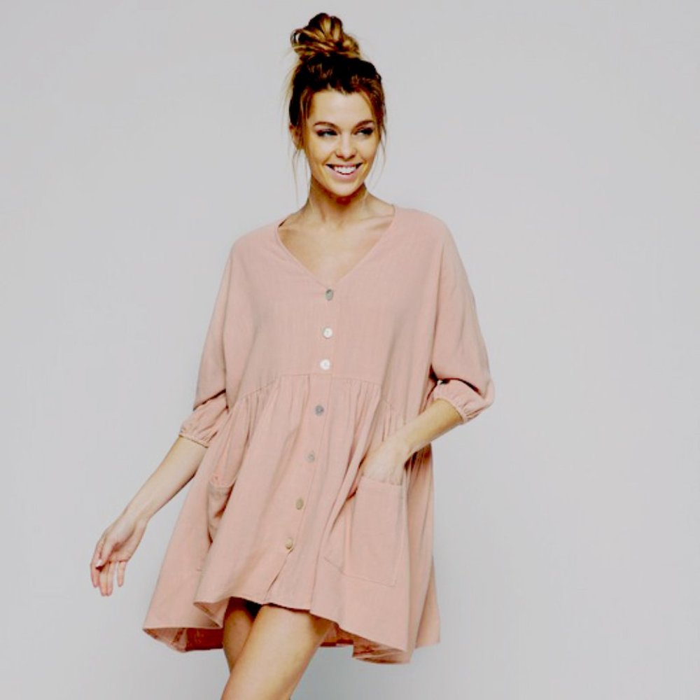 Aleana Mini Dress in blush color.